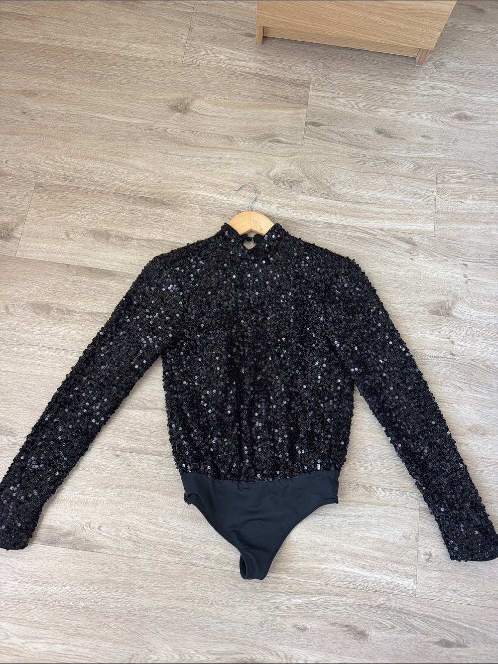 LPA Black Sequin Long-Sleeve Bodysuit